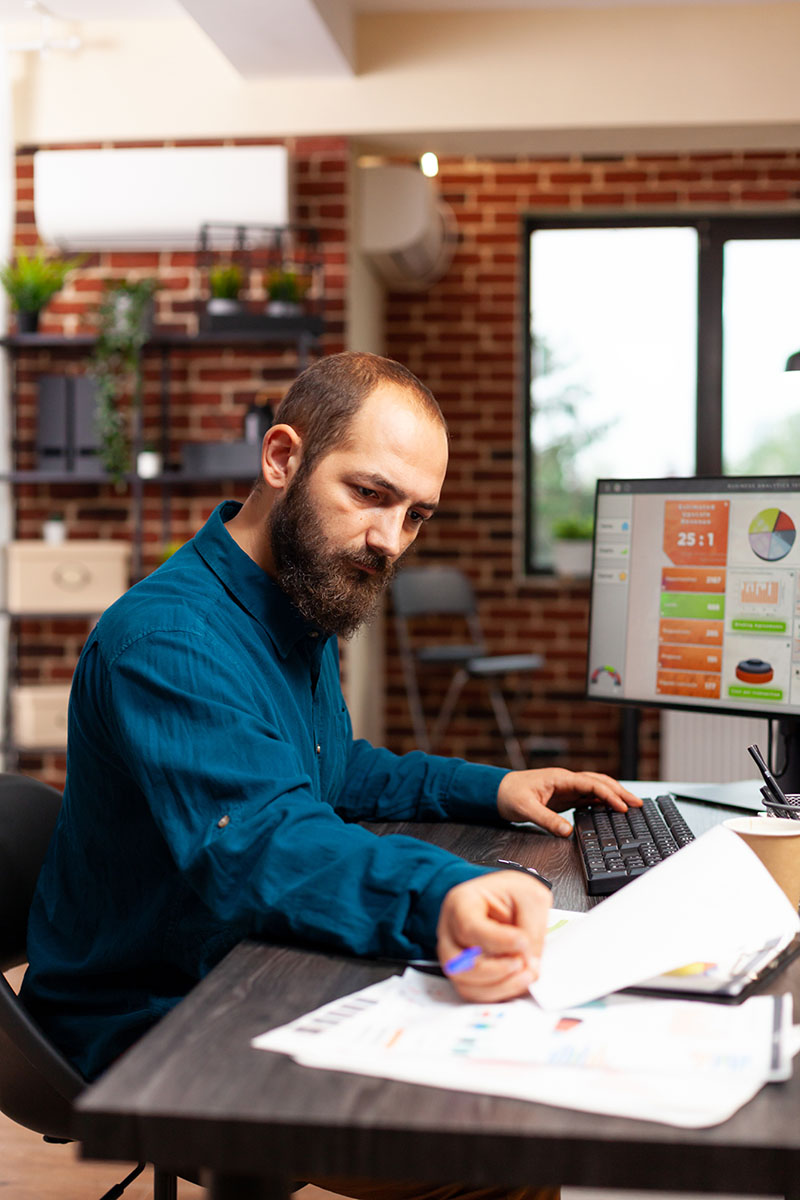 Business owner reviewing campaign results
